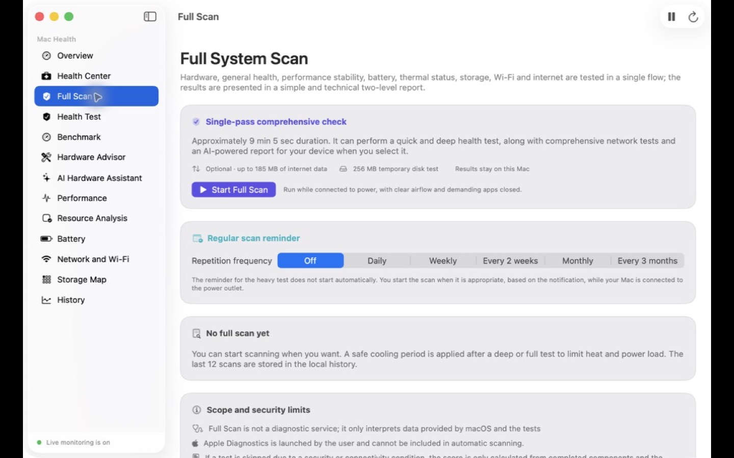 SiliCue Full System Scan with coverage, confidence, and an on-device report summary